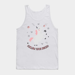 Follow Your Dream Beautiful Unicorn With Stars, Hearts Tank Top